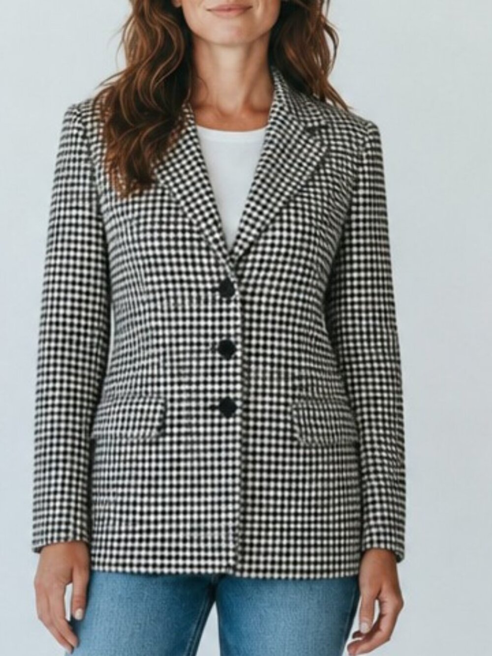 Linda Allard Ellen Tracy Vintage 90's  Black/Cream 100% Wool Blazer/Jacket
